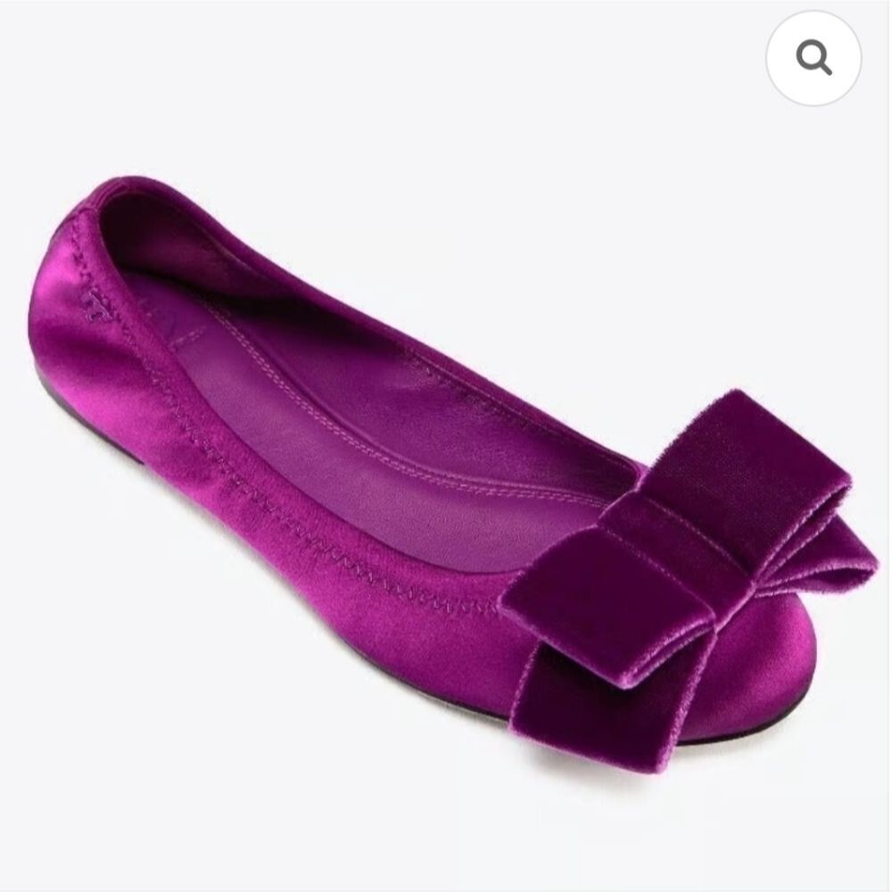 Tory Burch Viola Bow Ballet Flat Satin Velvet Shoes Spiced Plum Size 7 1/2 40870
